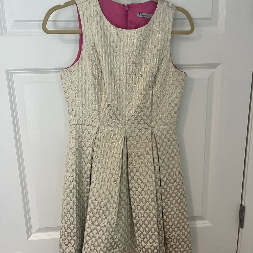 Eliza J Cream and gold Textured Dress